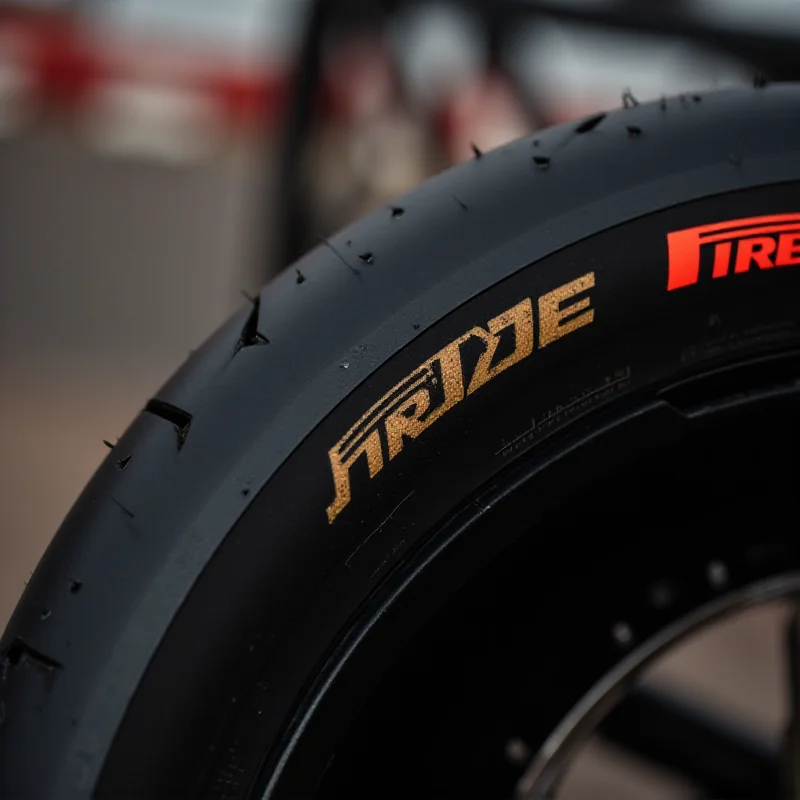 Close-up of a Pirelli tire on a Moto2 bike, showcasing the brand's involvement in motorcycle racing.