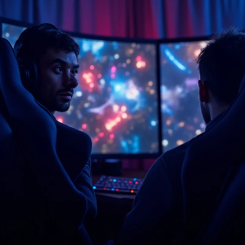 A person playing a video game on the 43-inch Samsung Odyssey Neo G7 gaming monitor, showcasing its immersive display.