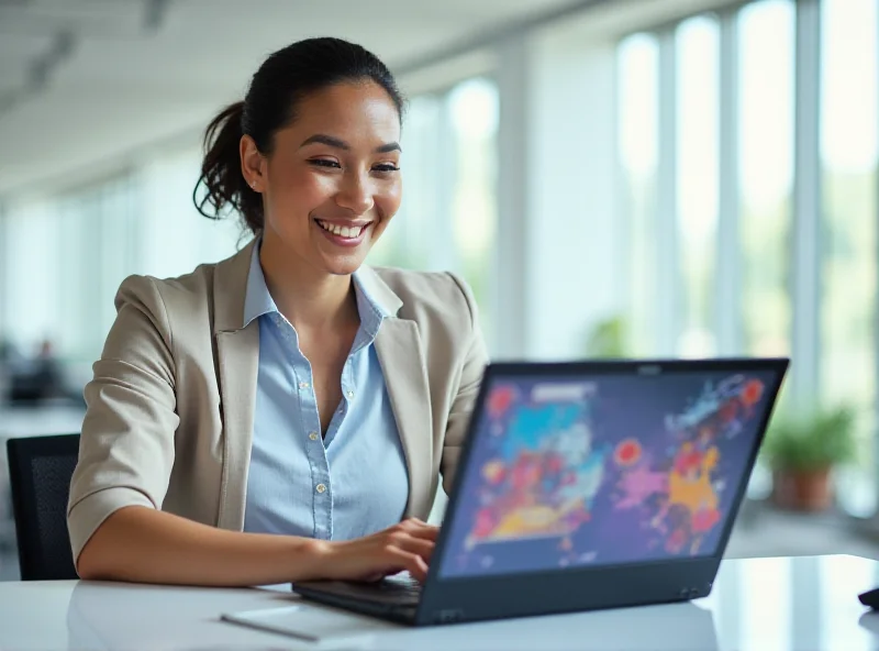 A person happily using a Samsung Galaxy Book 4 Pro laptop in a bright, modern office setting.