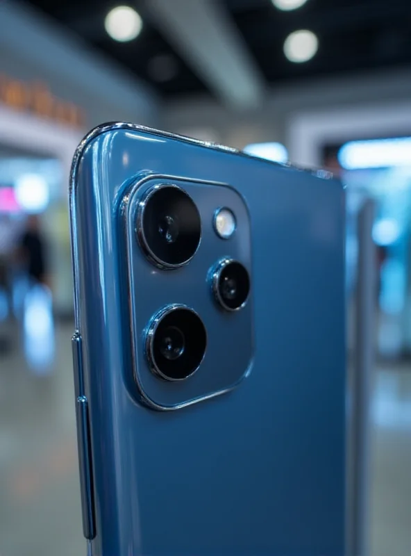 Close-up of a Samsung Galaxy S25 Ultra showcasing its camera system, with a blurred background of a retail setting.