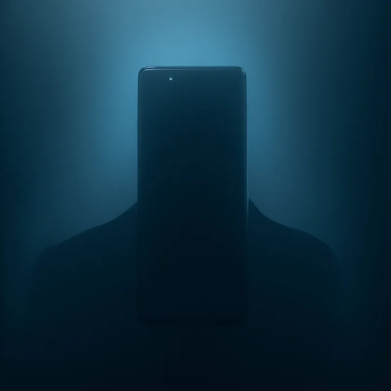 Abstract, futuristic representation of a smartphone hidden behind a veil of secrecy, with glowing edges and a sense of mystery.