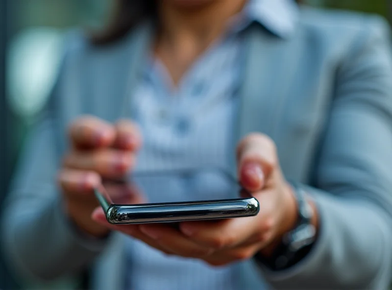 Close-up of a person holding a Samsung Galaxy S25 Ultra, showcasing its sleek design and vibrant screen. The background is blurred to emphasize the phone.