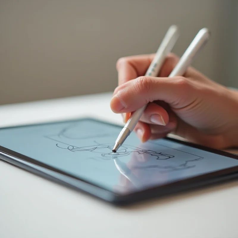 Close up of a hand using a stylus on a Samsung Galaxy Tab S10 FE+ tablet.