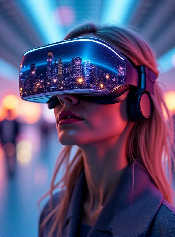 Conceptual image of a person wearing a sleek Samsung XR headset, immersed in a virtual world.