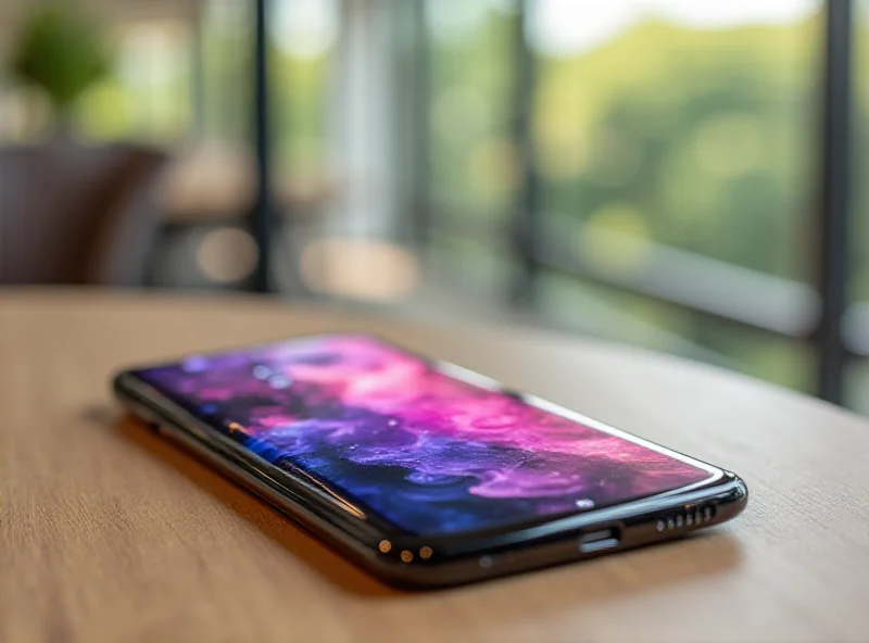 A sleek Samsung Galaxy S25 Ultra smartphone on a table, showcasing its vibrant display.