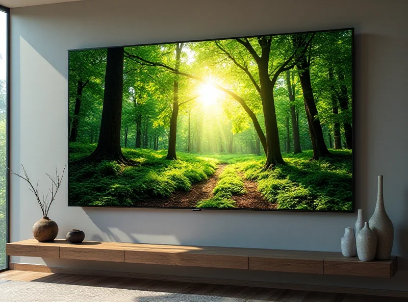 A Samsung OLED TV displaying a vibrant nature scene, highlighting the deep blacks and rich colors.