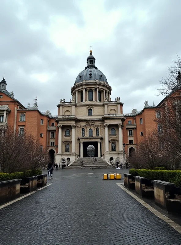 An Italian parliament building with a cloudy sky overhead