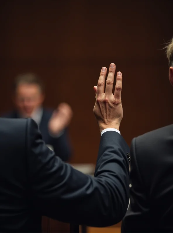 Close-up shot of a shareholder raising their hand at an annual general meeting.