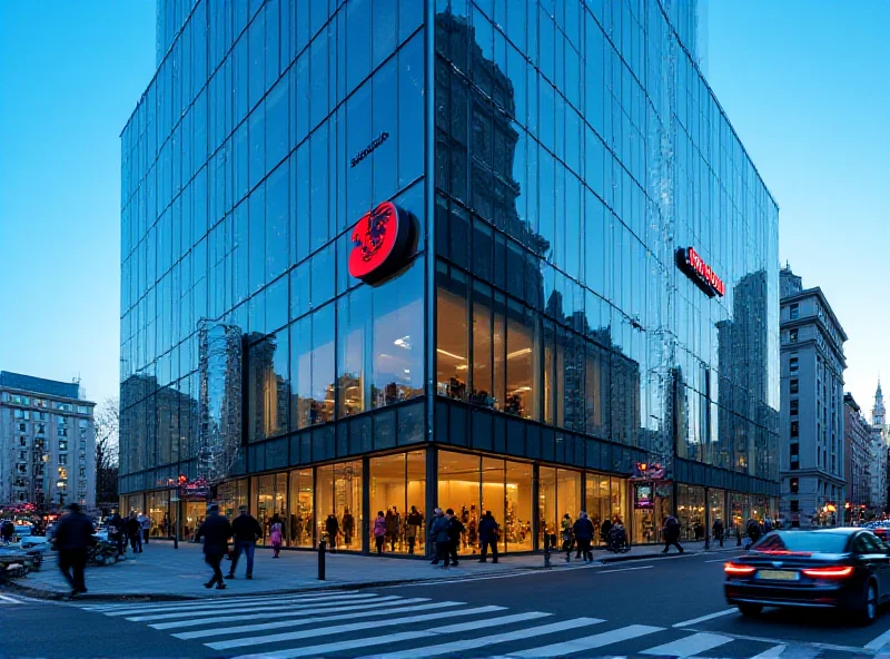 A modern office building with the Santander logo prominently displayed.