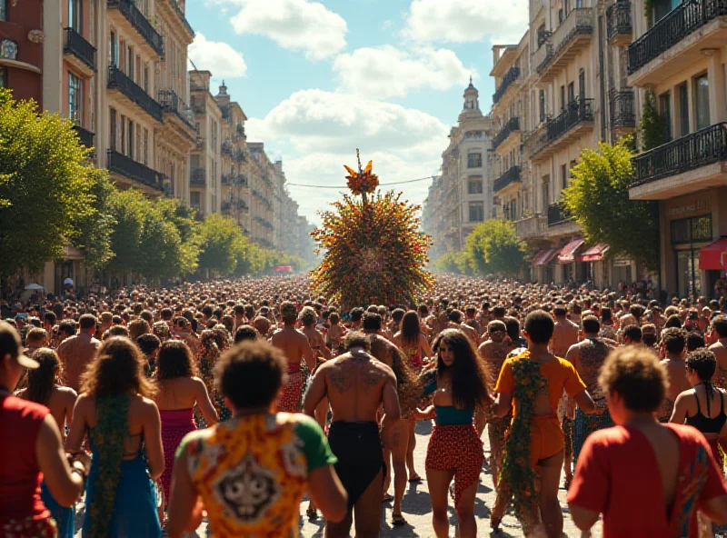 A crowded street scene at a Carnival parade in São Paulo, with people dancing and celebrating.