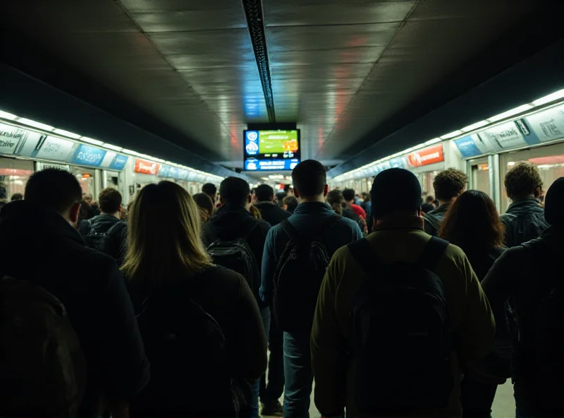 A crowded São Paulo Metro station platform, showing frustrated commuters waiting for trains.