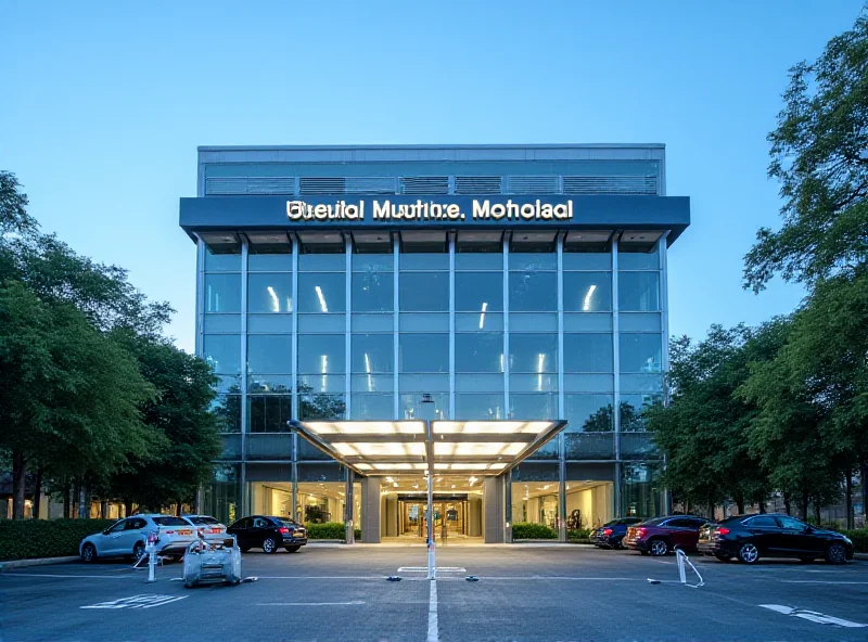 A modern hospital building with a sign indicating it is a Municipal Hospital and Maternity ward. 