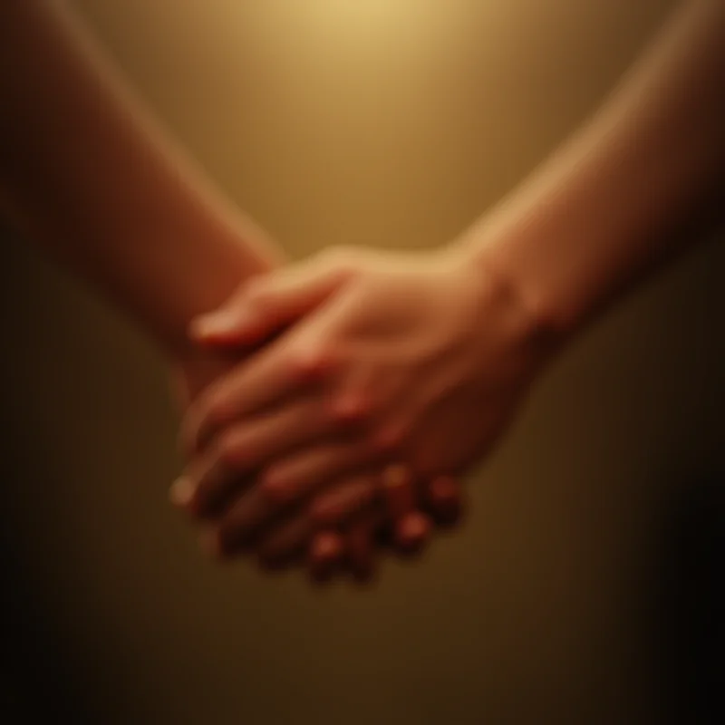 A close-up, slightly blurred image of two hands intertwined, symbolizing connection and intimacy. The background is softly out of focus, suggesting the complexities and pressures of modern relationships. The overall tone is warm and inviting, hinting at the possibility of genuine connection amidst societal expectations.