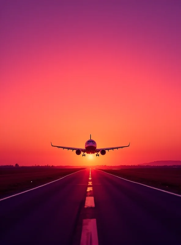 Airplane taking off at sunset