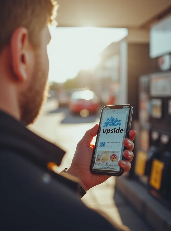 A person using the Upside app at a gas station pump.