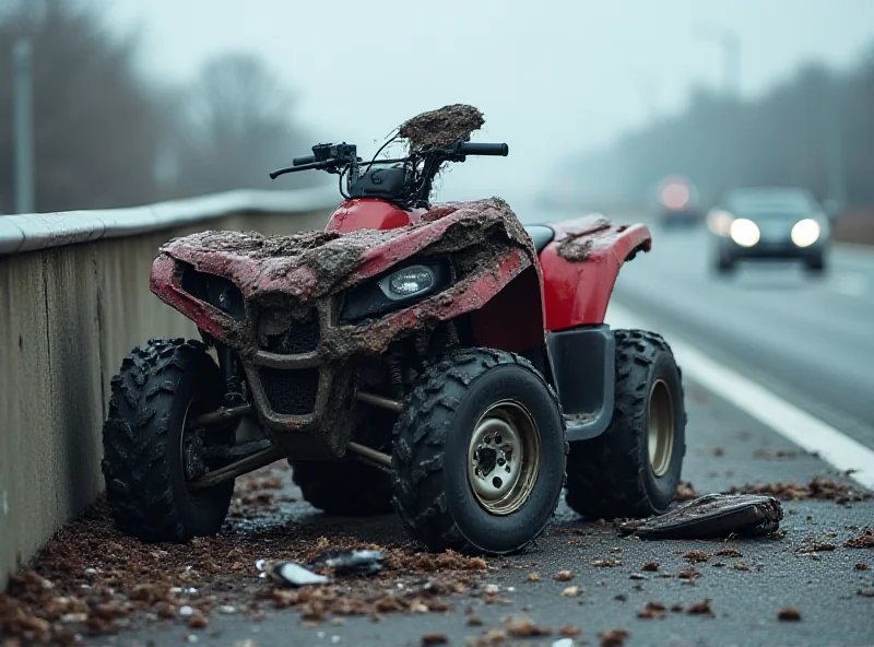 Wreckage of a quad bike after an accident on a motorway.