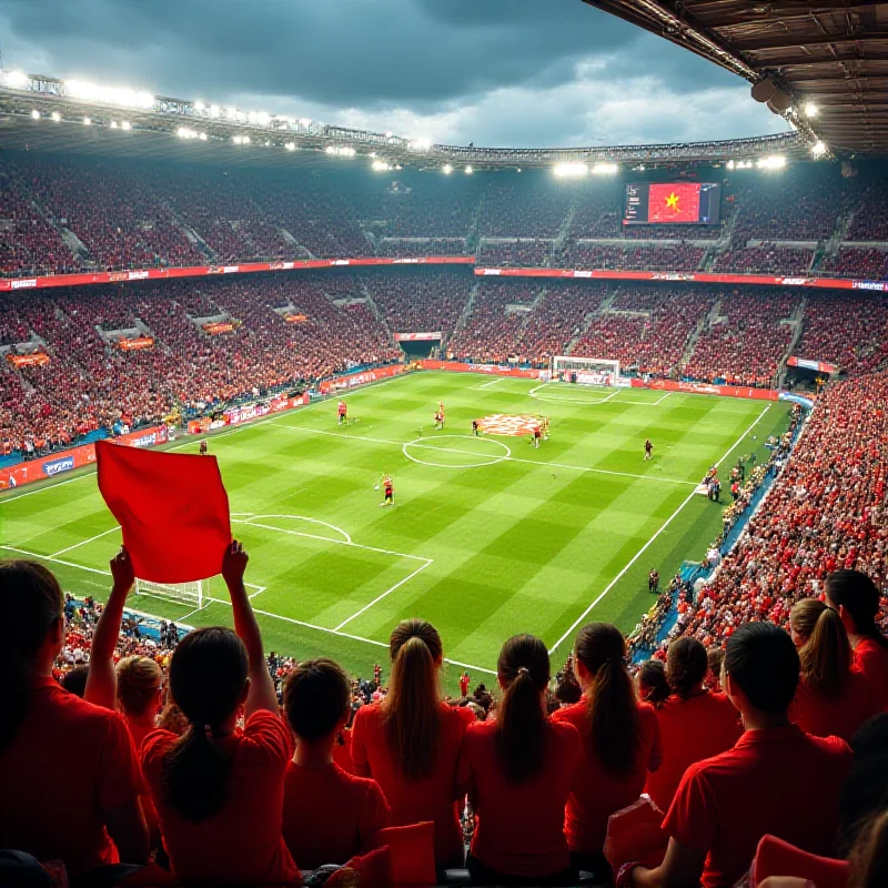 A stadium filled with fans at a women's soccer match.