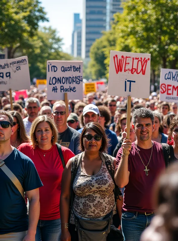 A crowd holding signs at a political demonstration