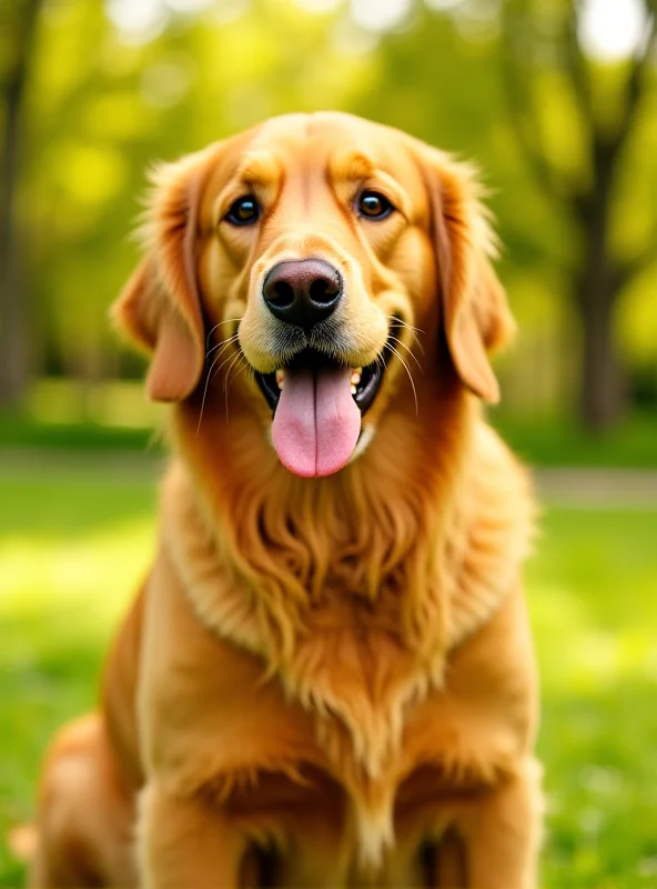 A golden retriever looking majestic and beautiful in a park setting.