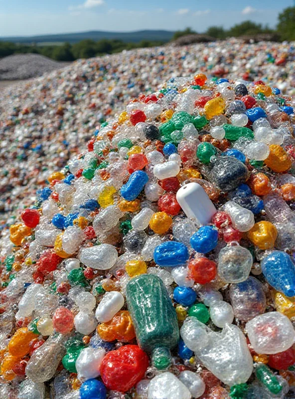 A pile of discarded plastic waste, including bottles, bags, and containers, showing the scale of plastic pollution.