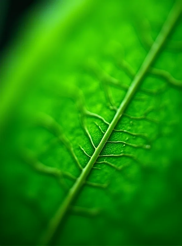 Close-up photograph of a plant leaf with intricate details of the veins and cellular structure, representing plant breeding research.