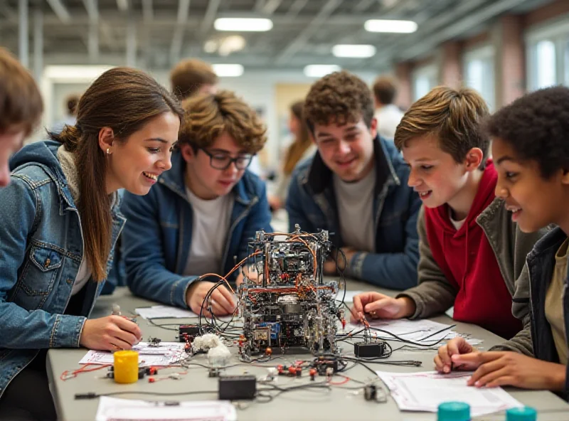 Group of high school students presenting their science project at a science fair, showcasing their enthusiasm and innovation.