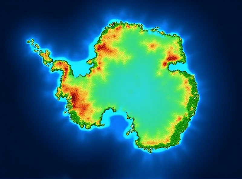 Illustration of the ozone layer healing over Antarctica, showing a map of Antarctica with a superimposed image of the ozone layer. The ozone layer is depicted with vibrant colors, showing the recovery and a shrinking ozone hole.