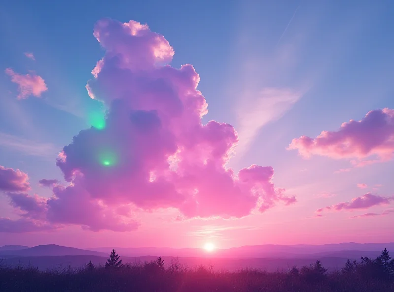 A vibrant, iridescent pearl cloud in a twilight sky, with wispy cirrus clouds in the background.