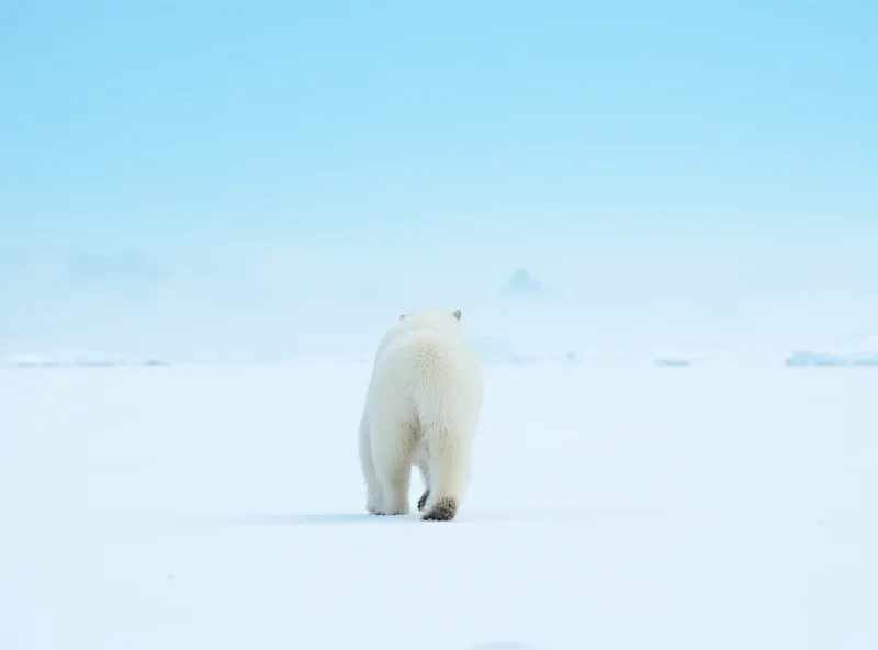 A polar bear walking across a snowy landscape in Svalbard.