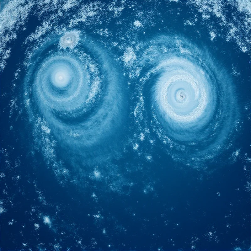 Satellite view of three cyclones over the south pacific