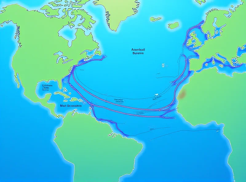 Illustration of ocean currents, specifically the AMOC.