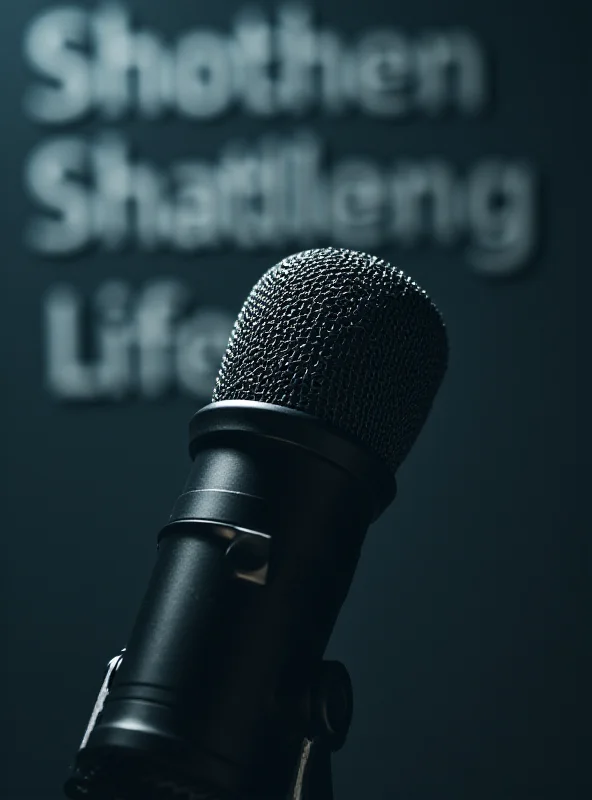 A podcast microphone with the words Shattered Lives in the background