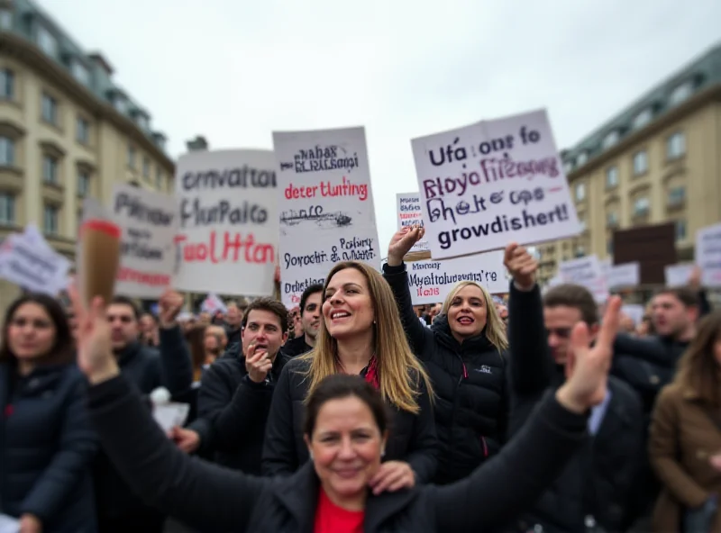 Image of Serbian students protesting in the streets with signs.