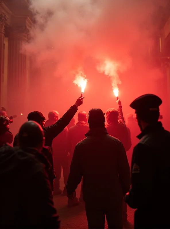 Serbian parliament interior with smoke and MPs arguing.