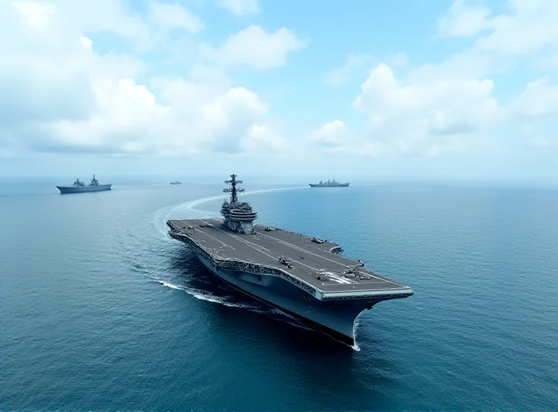 The Charles de Gaulle aircraft carrier sailing in the ocean near Singapore.