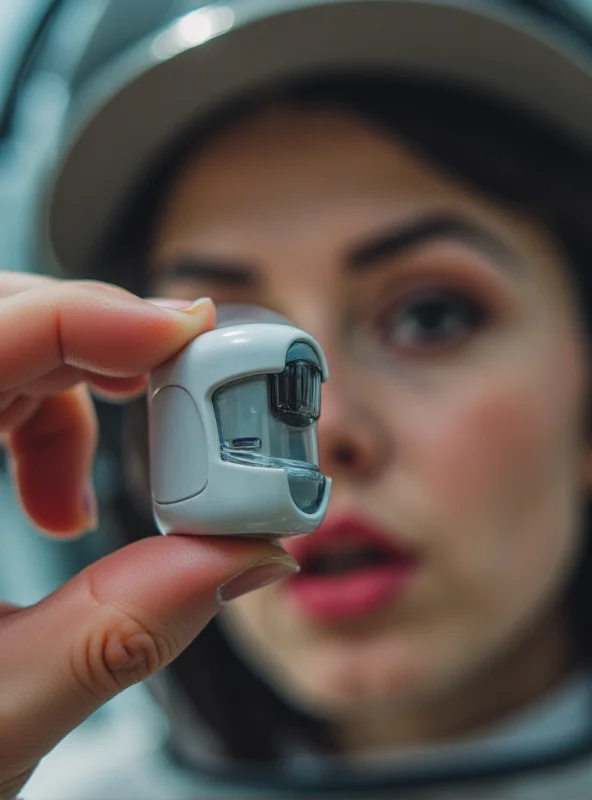 Close-up of the e-Taste device being used to simulate the taste of a strawberry.