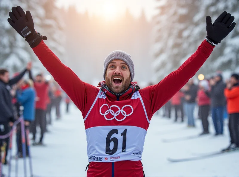 Johannes Klaebo celebrating after winning a cross-country ski race