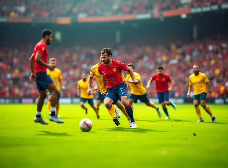 Spanish football team playing a match on a green field