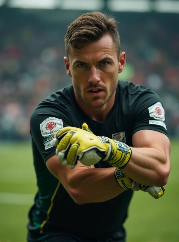 A football goalkeeper on the field wearing gloves