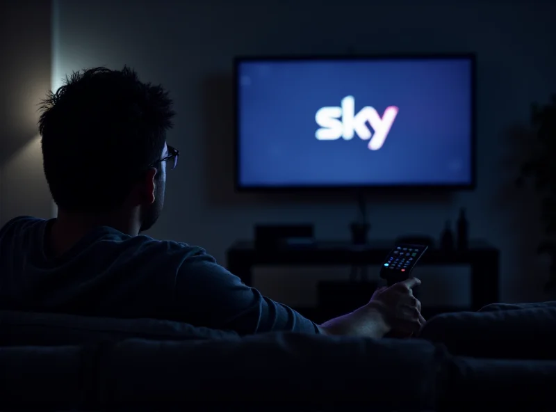 A frustrated customer looking at a TV screen with the Sky logo, symbolizing dissatisfaction with rising prices.