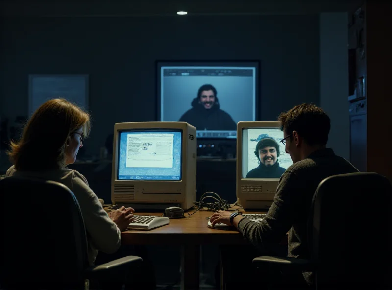 A faded photograph of early Skype users connecting via desktop computers in the early 2000s, symbolizing the platform's early impact on global communication.