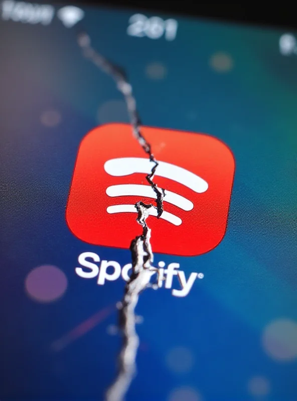 A phone displaying the Spotify app logo with a crack running through it, symbolizing the cracked version.