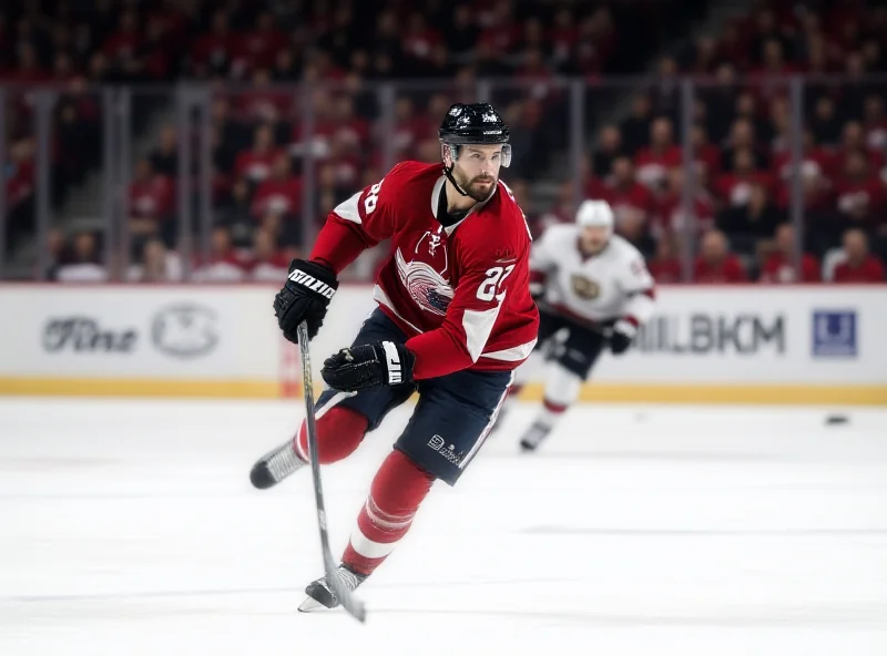 Juraj Slafkovský skating with the puck during an NHL game.