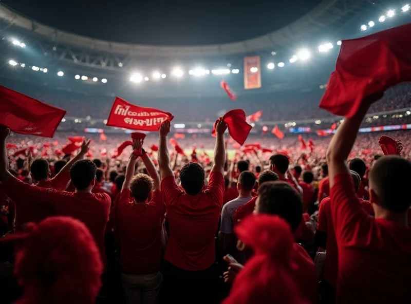 Fans cheering and celebrating in a packed stadium, with Liverpool and Everton jerseys visible.