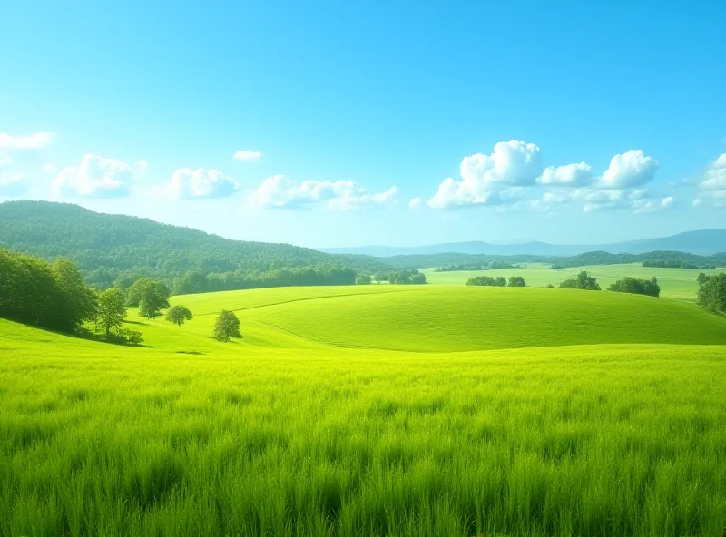 A sunny landscape in Slovakia with green fields and a clear blue sky.