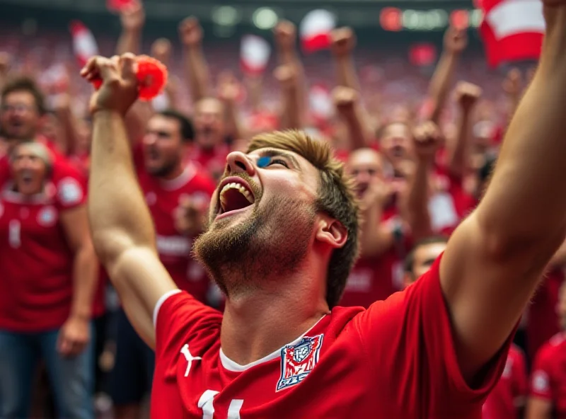 A crowd of football fans cheering, with a Slovak flag prominently displayed.