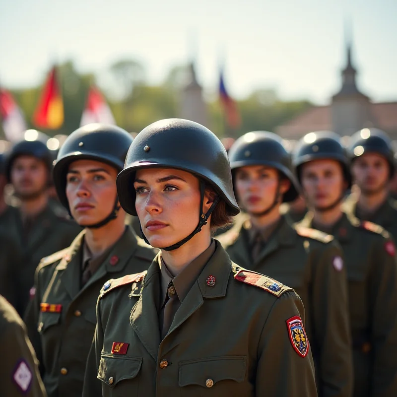 A group of Slovakian soldiers standing at attention during a military ceremony.