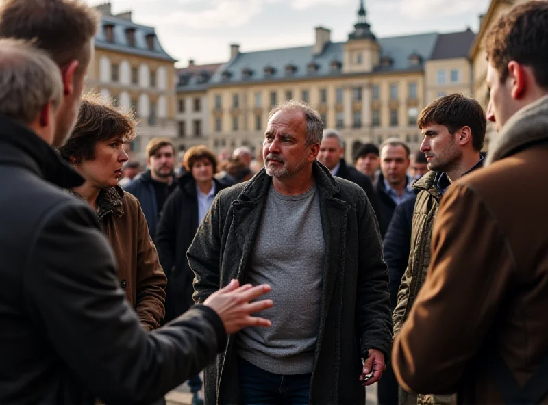 A diverse group of Slovakian citizens discussing politics.