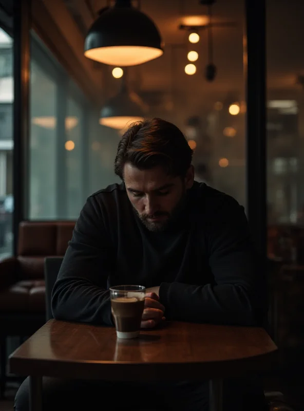 A solitary man sitting in a cafe