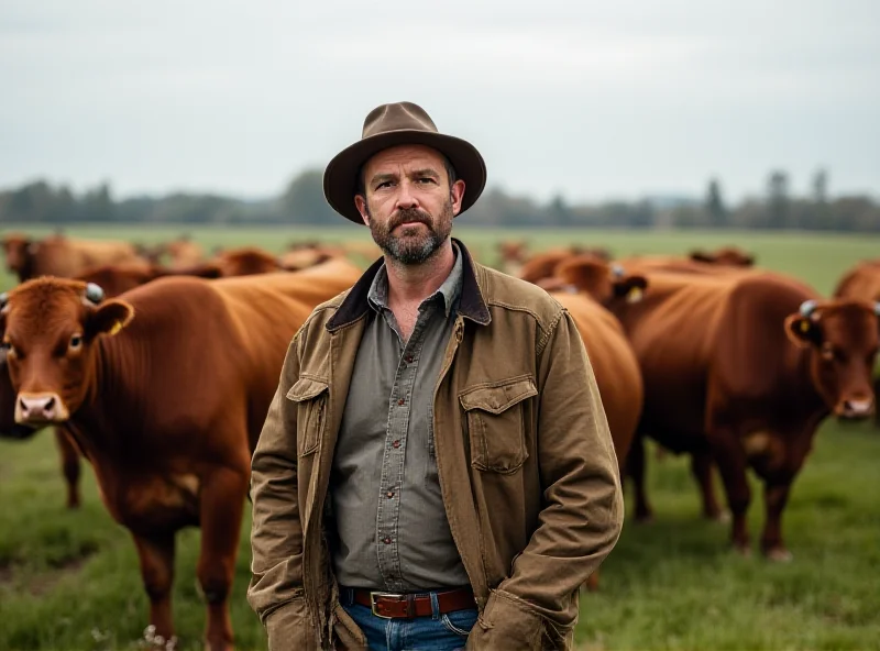 Antonino Vadala standing proudly in a field with several large bulls, showcasing his bull breeding operation in Eastern Slovakia.